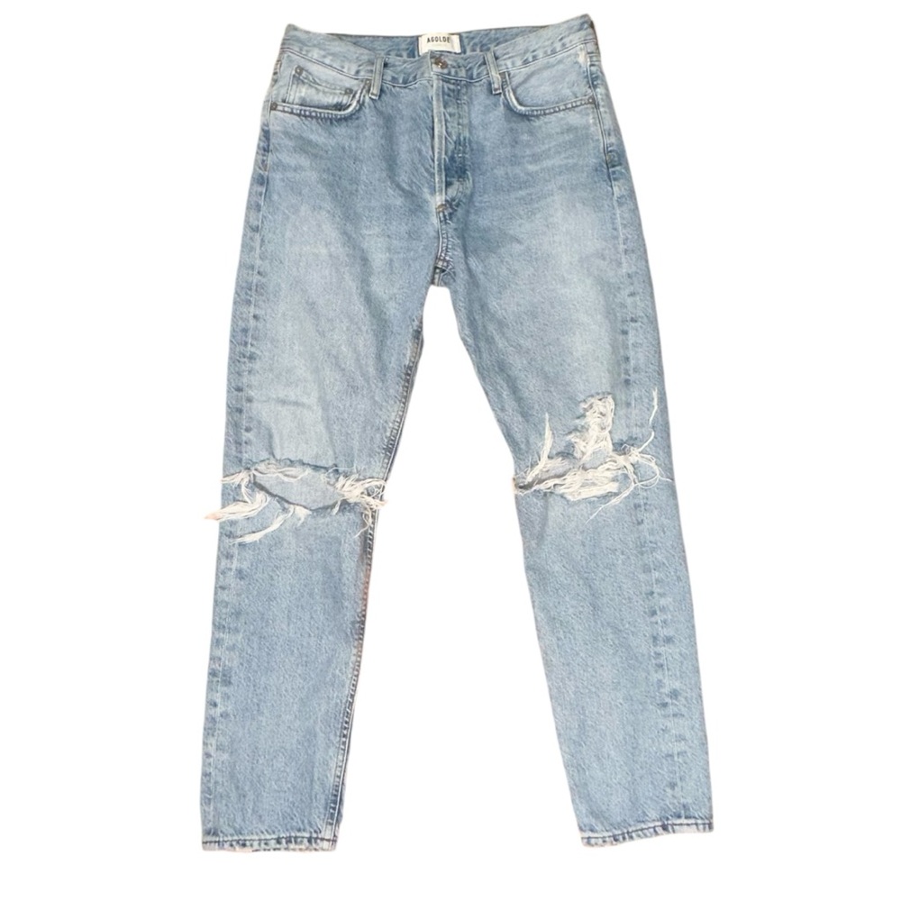 Agolde Jeans Jamie Womens Sz 28 Distressed High Rise Button Fly Light Wash Denim